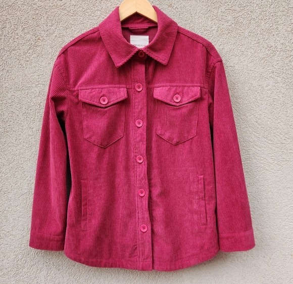 Avec Les Filles Tops - AVEC LES FILLES Women's Shacket Medium Red Corduroy Lagenlook Tunic Top